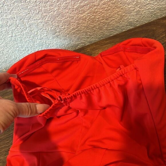 Miss ord Strapless Asymmetric Slit Front Sweetheart Wedding  Red Dress - Picture 13 of 16